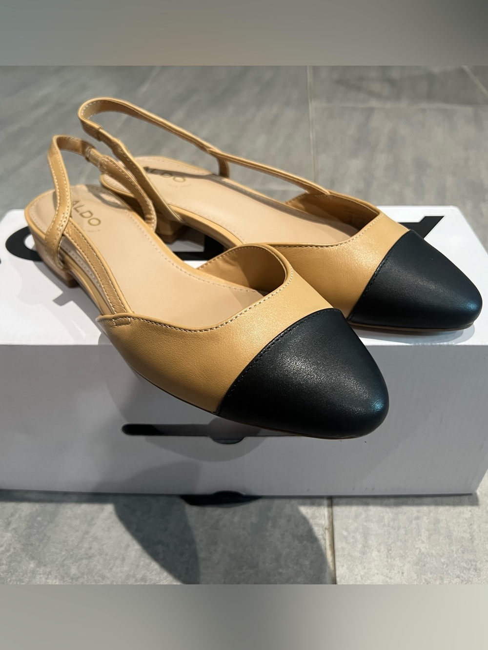ALDO Two-Tone Slingback Flats in Beige and Black